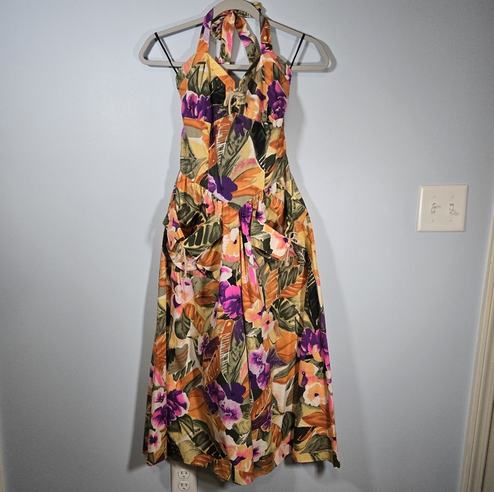 Vintage Oops California Hawaiian Halter‎ Maxi Dress Womens Size 7/8